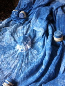 I dye shibori patterns with indigo vat